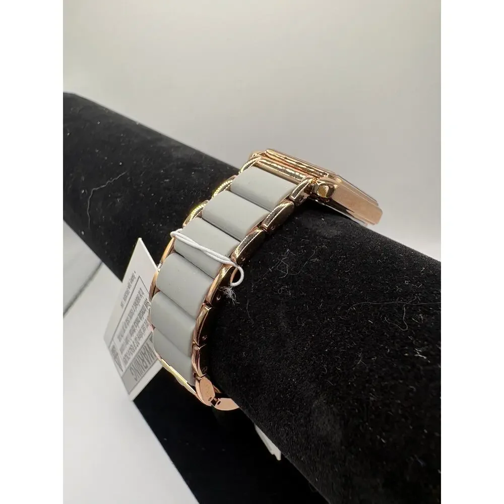 Anne Klein Women Watch Rose Gold Gray Two-Tone Rectangular Bracelet Nwt